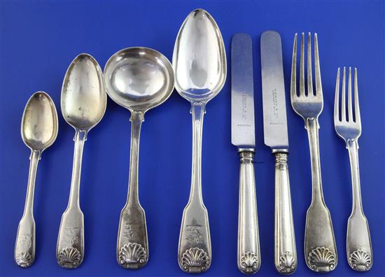 A matched part canteen of George III silver fiddle, thread and shell pattern double struck cutlery, weighable silver 161 oz.